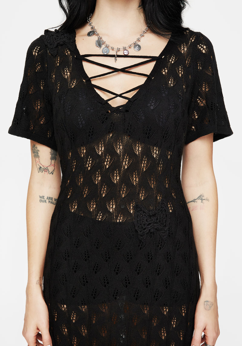 Elnora Moth Crochet Knit Maxi Dress