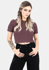Hooked Pointelle Short Sleeve Crop Top - Purple