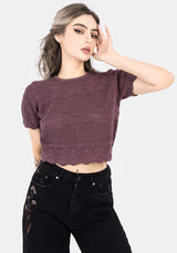 Hooked Pointelle Short Sleeve Crop Top - Purple