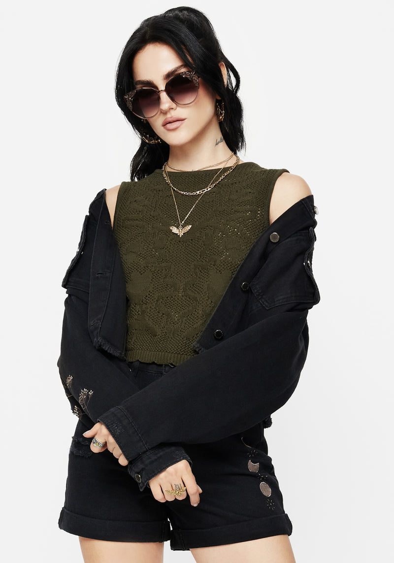Tulip Jacquard Knit Crop Top
