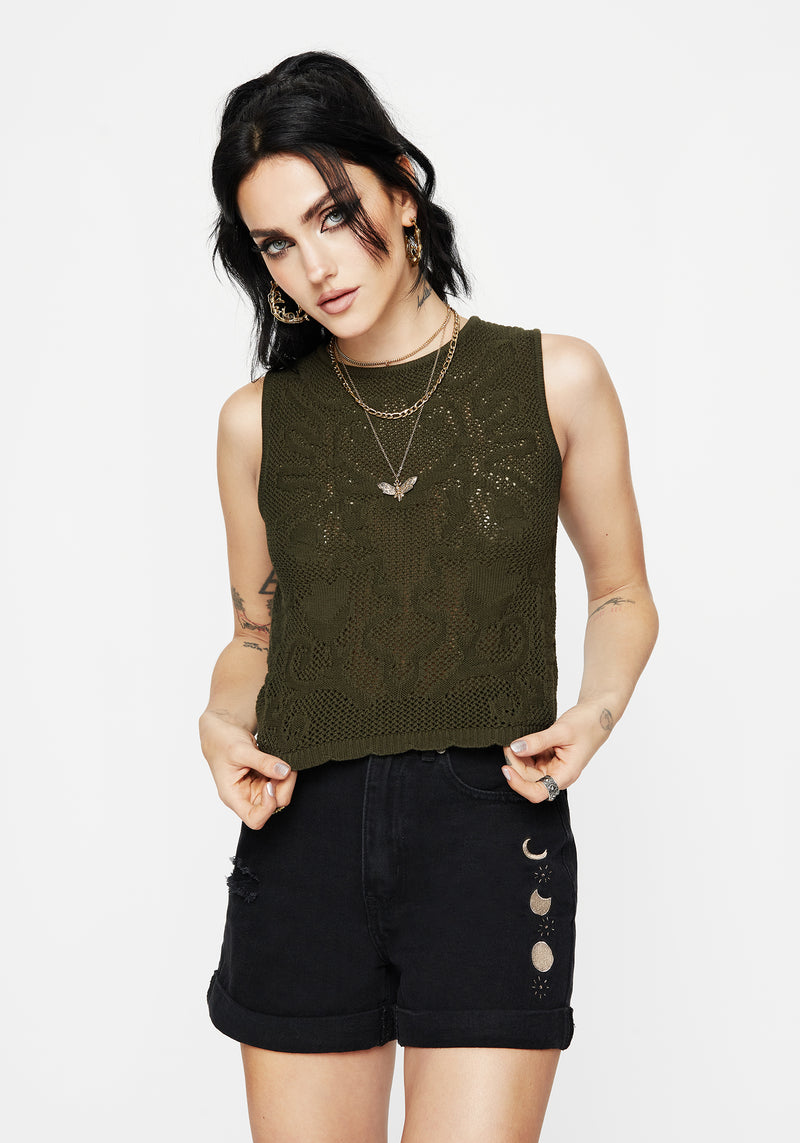 Tulip Jacquard Knit Crop Top