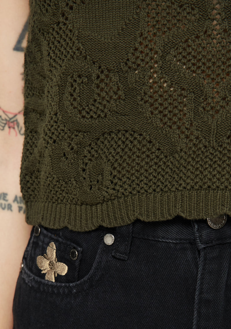 Tulip Jacquard Knit Crop Top