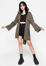 Iris Flare Sleeve Longline Fringe Knit Cardigan