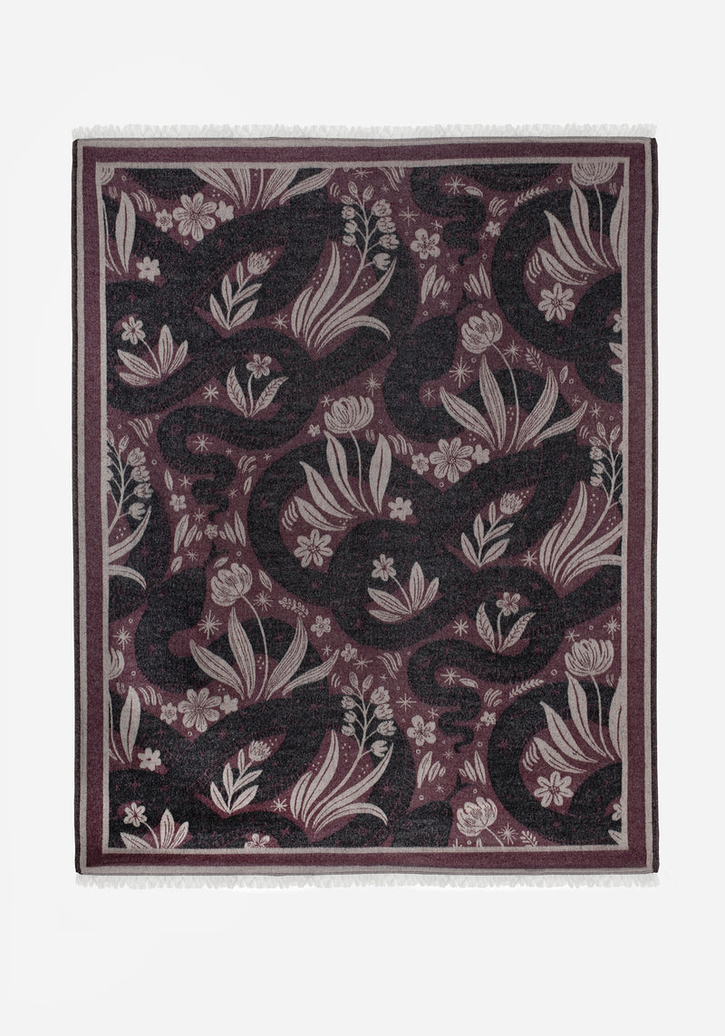 Deception Floral Snake Woven Blanket - Purple