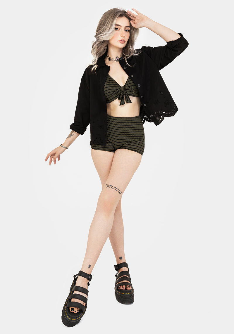 Mire Stripe High Waist Swim Shorts