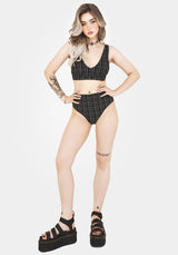 Slate Textured Check Bikini Top