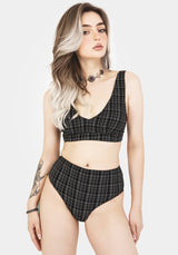 Slate Textured Check Bikini Top
