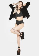 Slate Textured Check Bikini Top