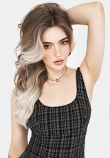 Slate Textured Check Square Neck Swimsuit