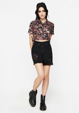 Bashe Cotton Floral Snake Print Short Sleeve Shirt