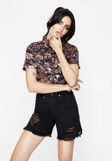 Bashe Cotton Floral Snake Print Short Sleeve Shirt