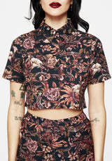 Bashe Cotton Floral Snake Print Short Sleeve Shirt