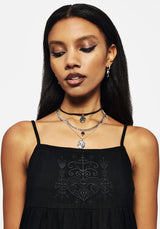 Cordata Linen-Blend Embroidered Tiered Cami Top - Black