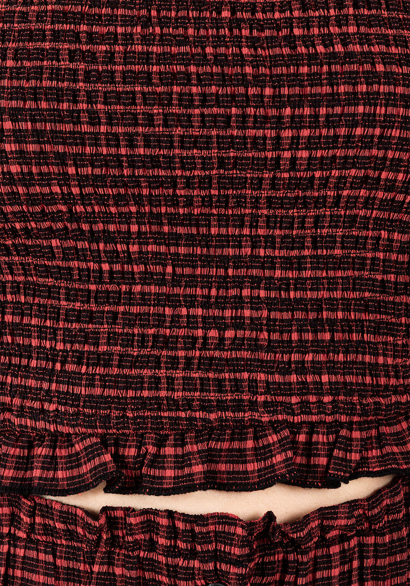 Carmine Textured Check Crop Top