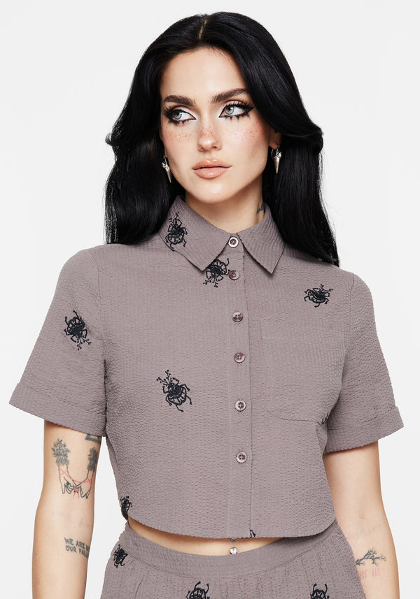 Stag Beetle Embroidered Button Up Shirt