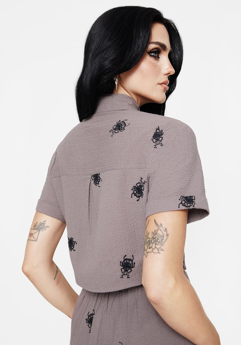 Stag Beetle Embroidered Button Up Shirt