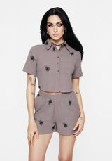 Stag Beetle Embroidered Button Up Shirt