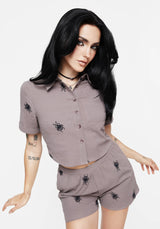 Stag Beetle Embroidered Button Up Shirt