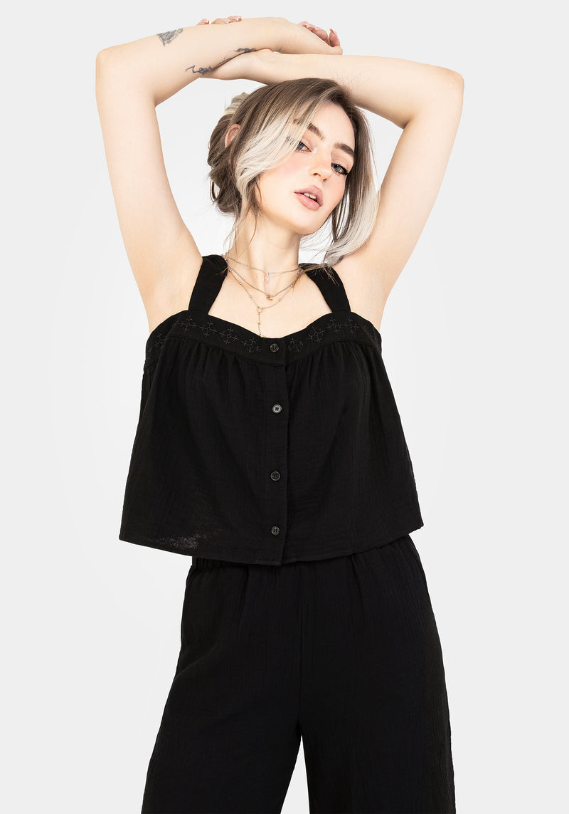 Damara Embroidered Cotton Button Up Blouse