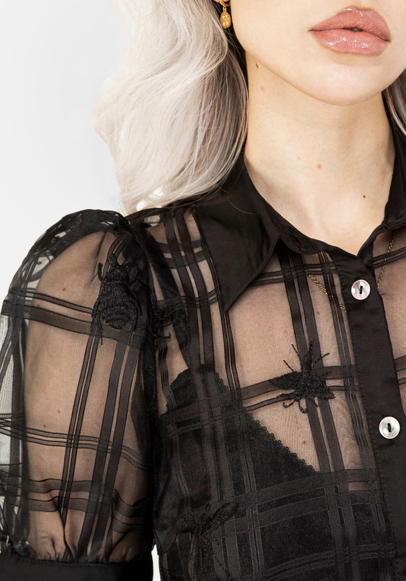Sedona Organza Check Embroidered Button Up Shirt