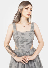 Vanessa Butterfly Print Organza Ruched Bodice Corset Top