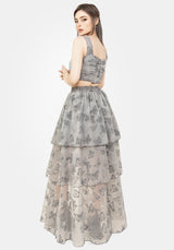 Vanessa Butterfly Print Organza Ruched Bodice Corset Top