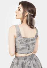 Vanessa Butterfly Print Organza Ruched Bodice Corset Top