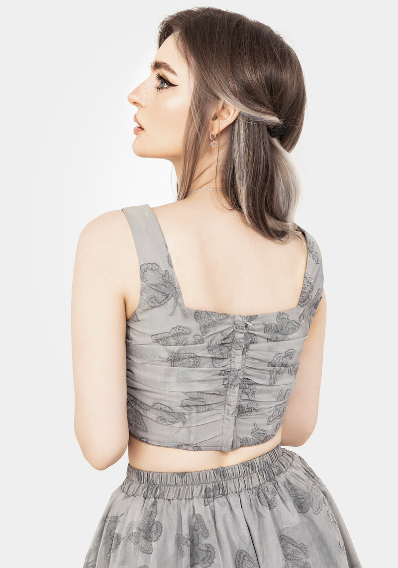 Vanessa Butterfly Print Organza Ruched Bodice Corset Top