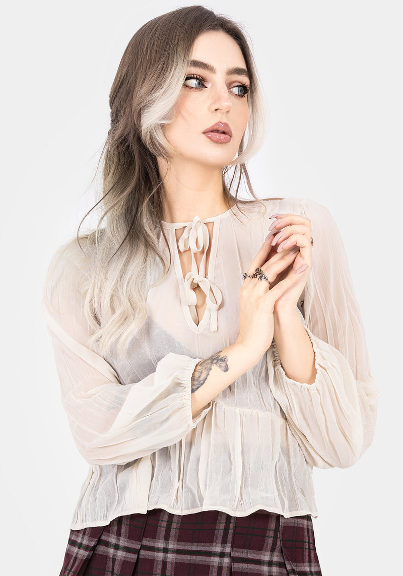 Villain Textured Tie Front Peplum Blouse - White