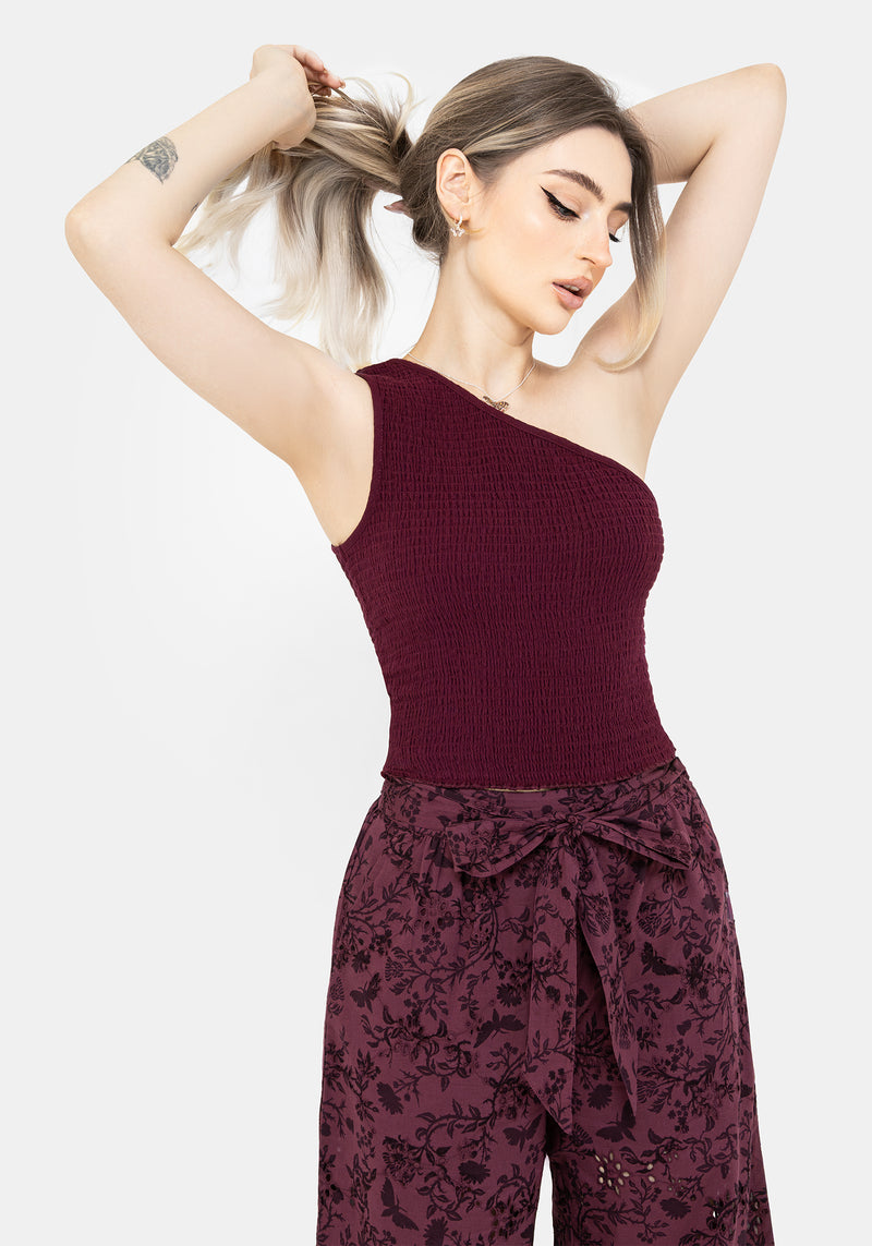 Midsommar Cotton Asymmetric Shirred Top