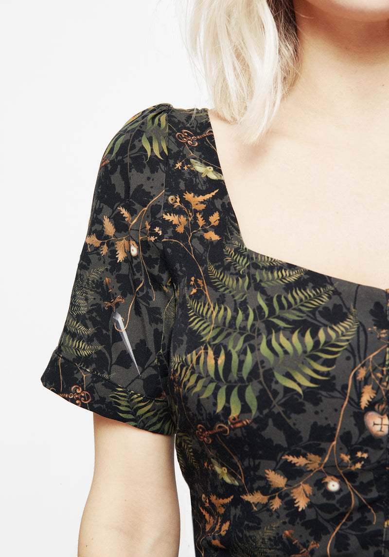 Wither Fern Print Button Up Top