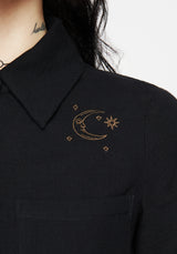 Cosmos Embroidered Button Up Crop Shirt
