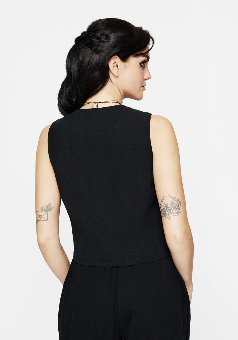 Aya Embroidered Linen Blend Button Front Waistcoat