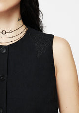 Aya Embroidered Linen Blend Button Front Waistcoat