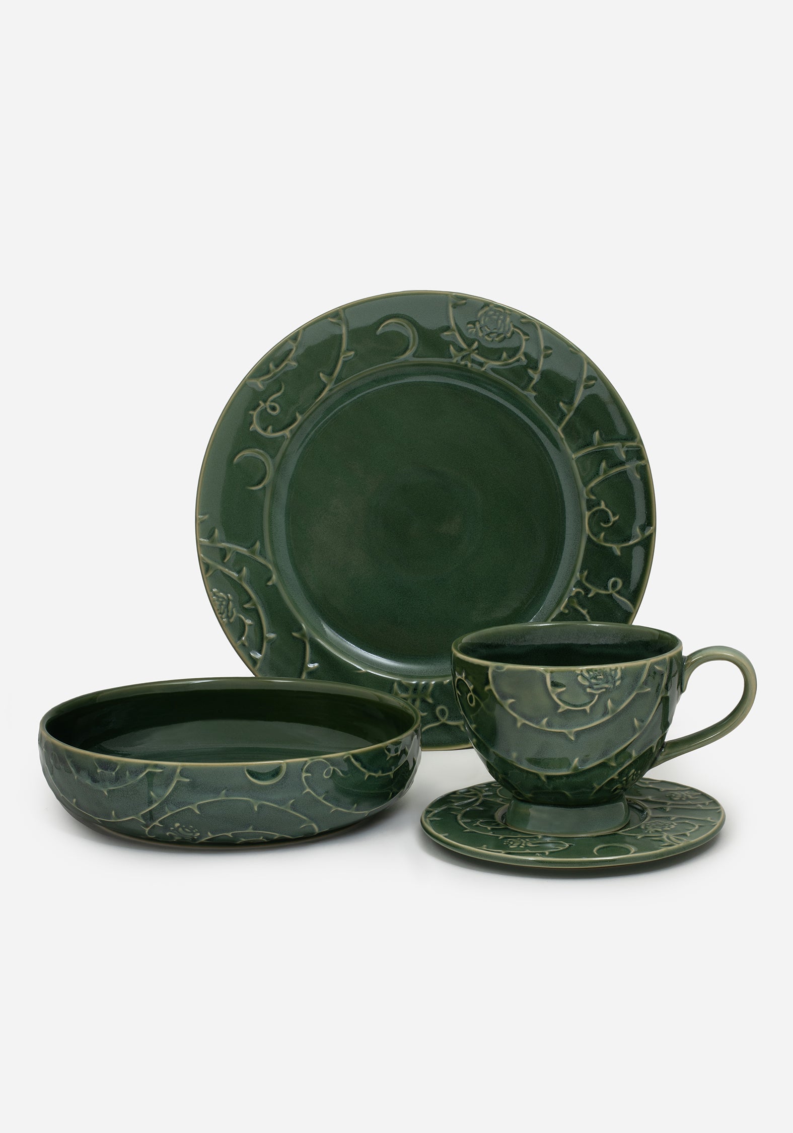 Rosethorn Floral Embossed Pasta Bowl  (4 Piece Set)
