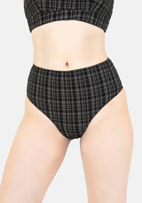 Slate Textured Check High Waist Swim Bottoms