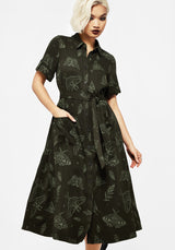 Callopistria Moth Print Midi Shirt Dress - Green