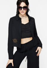 Cosmos Embroidered Button Up Crop Shirt