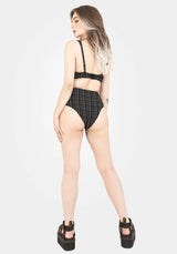 Slate Textured Check High Waist Swim Bottoms