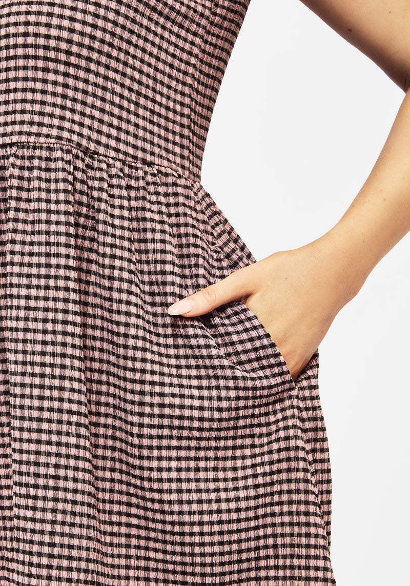 Midora Crinkle Check Mini Skater Dress