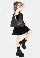 Gorgon Snake Embroidered Faux Suede Tote Bag