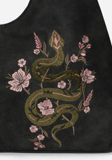 Gorgon Snake Embroidered Faux Suede Tote Bag