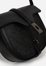 Cypress Paisley Debossed Crossbody Satchel Bag - Black