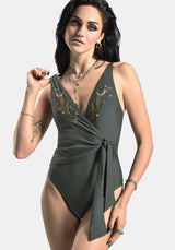 Abellona Embroidered Side Wrap Tie Swimsuit