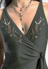 Abellona Embroidered Side Wrap Tie Swimsuit