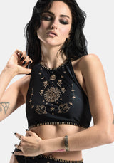 Sola Embroidered Halter Tie Back Bikini Top