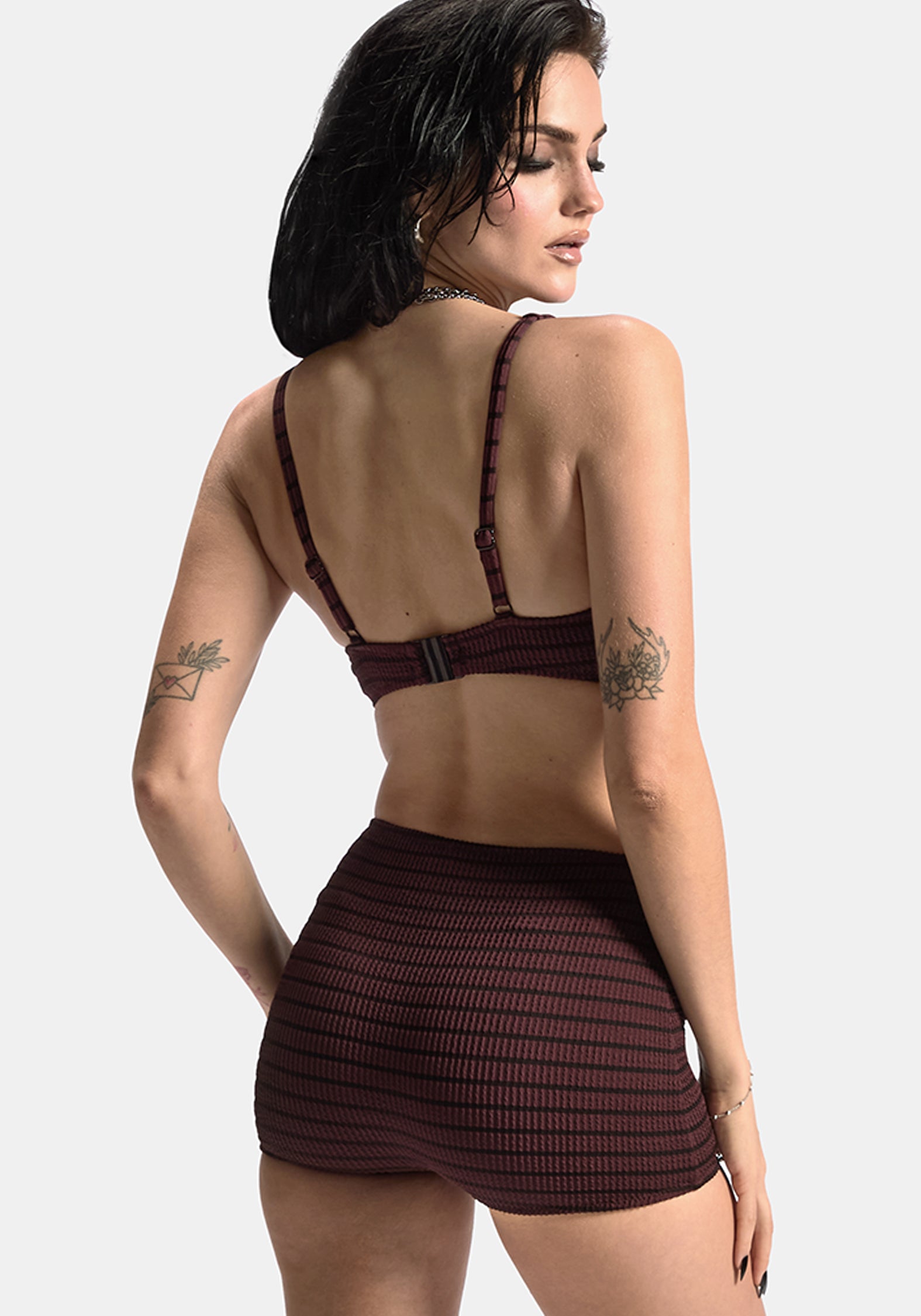 Mire Stripe Tie Detail Bikini Top - Burgundy