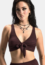 Mire Stripe Tie Detail Bikini Top - Burgundy