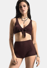 Mire Stripe High Waist Swim Shorts - Burgundy
