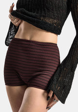 Mire Stripe High Waist Swim Shorts - Burgundy